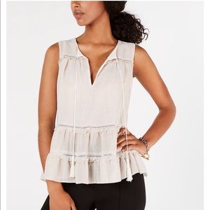 Tommy Hilfiger Striped Ruffled Tassel-Tie Top